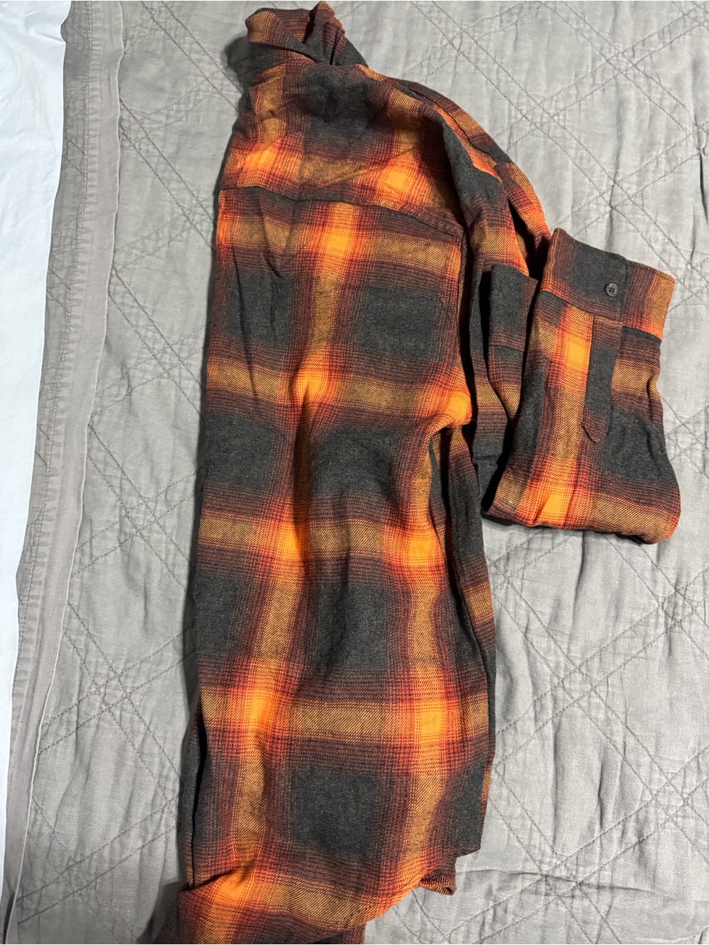 Old Navy Orange and Charcoal Plaid Flannel Shirt - Picture 3 of 3